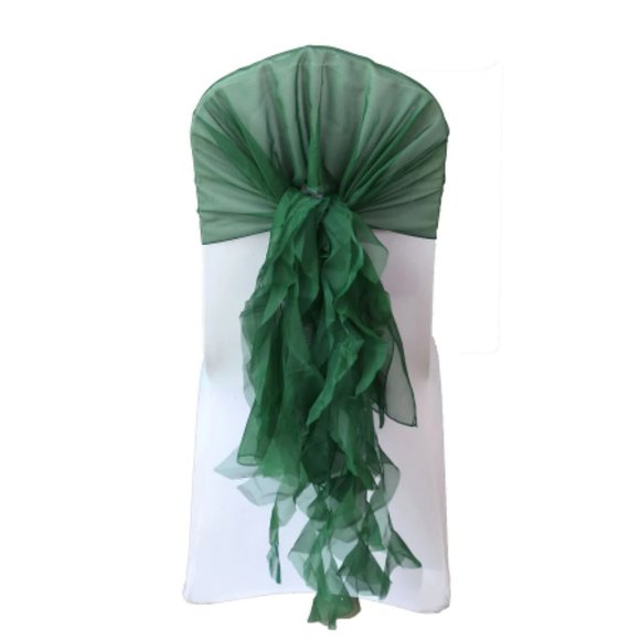 1 Set Hunter Emerald Green Chiffon Hoods With Ruffles Willow Chiffon 250 Chair - Picture 2 of 3